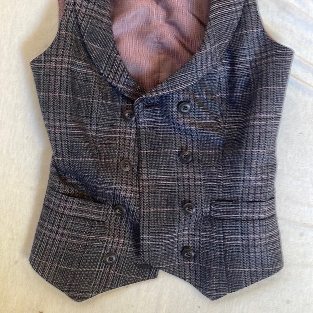 Ted Baker London Gray Plaid Wool Fitted Waistcoat Vest 0 US 2